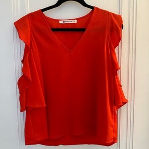 Cherry Red Cut Out Sleeve Blouse with Ruffles, Size Medium